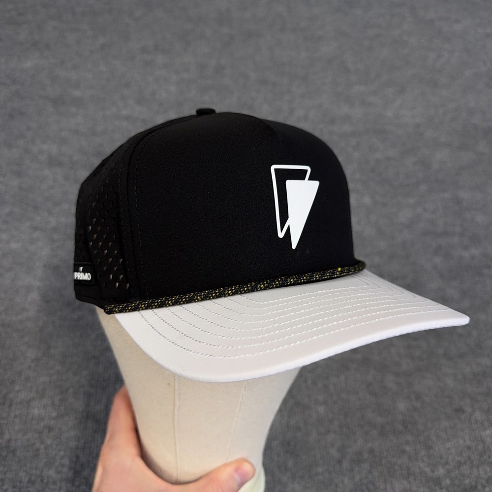 PRIMO Golf Hat Black White Double Flag Logo Perforated Snapback Grant Horvat M/L